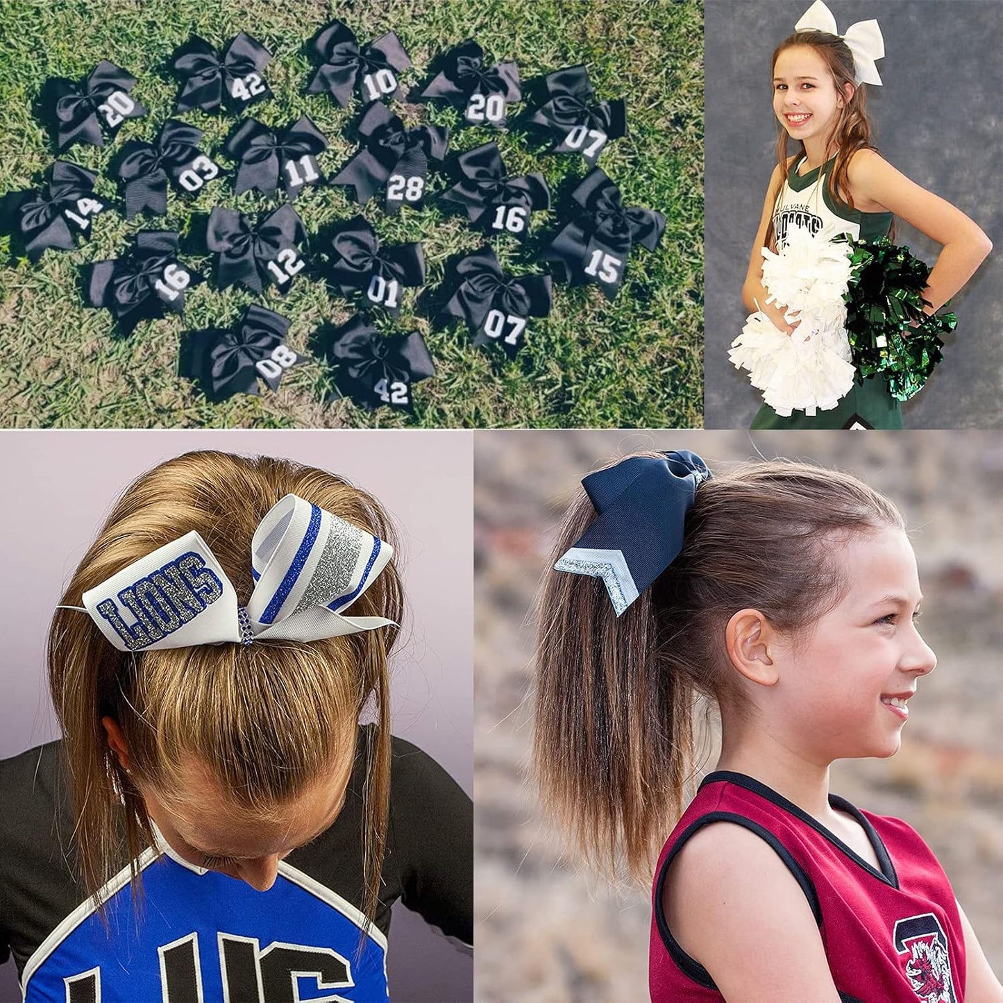 2 PCS 8 Inch Large Pink Cheer Hair Bows Ponytail Holder Elastic Band Handmade for Cheerleaders Teen Girls College Sports