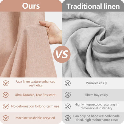 Seenus Linen Look Thick Shower Curtain Water-Resistant, Faux Linen Textured Fabric Shower Curtain Washable, 72 x 72 Inch Blush Pink Heavy Duty Bathroom Shower Curtain Wrinkle Resistant