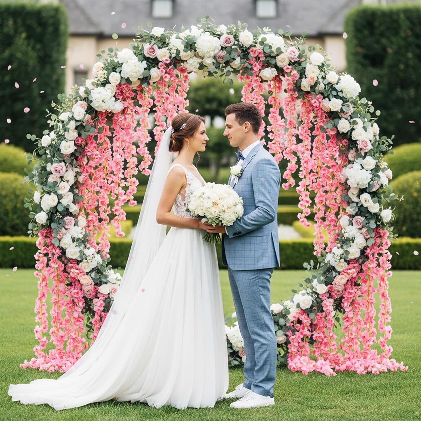 2Pcs 11.8ft Cherry Blossom Garland, Artificial Pink Flower Garland, Hanging Silk Cherry Blossom Sakura Vine, Pink Fake Vines for Wedding Party Valentine Japanese Home Decor(Pink)