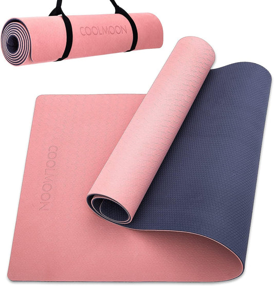 COOLMOON Yoga Mat Non Slip, Anti-Tear 1/4 Thick TPE Yoga Mats for Women and Men, 72"x24" Exercise & Fitness Mat with Carrying Strap, Workout Mats for Yoga, Pilates and Floor Exercise