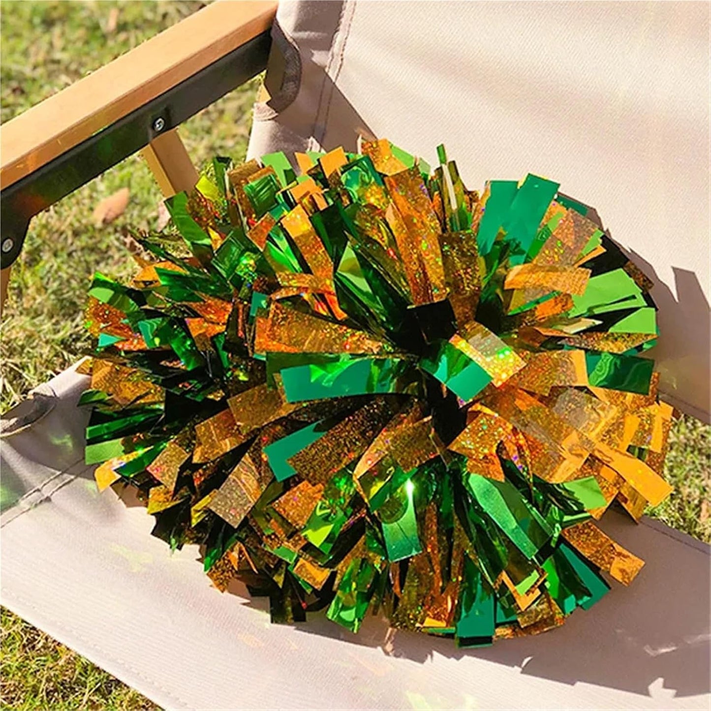 Shining Cheer Pom Poms 3pcs Colorful Laser Cheerleading Pom Poms with Baton Handle for Team Spirit Sports Dance Cheering