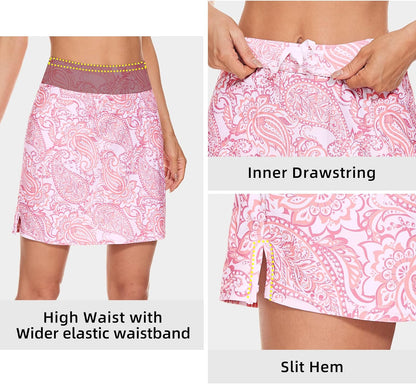 M MOTEEPI Skorts for Woman 18" Golf Athletic Skirts with Pockets High Waist Tennis Skirt