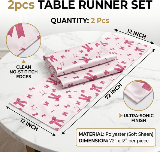 2 Pieces Pink Bow Table Runners Bow Valentine's Day Birthday Party Favors Supplies Decorations Table Decorative Cover