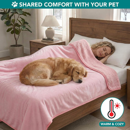 PetAmi Premium Waterproof Dog Blanket for Large Dogs, Reversible Sherpa & Flannel Fleece, Leakproof Pet Throw for Couch Protection, Soft Plush Furniture Protector for Cats, Washable, 60x80 Pink