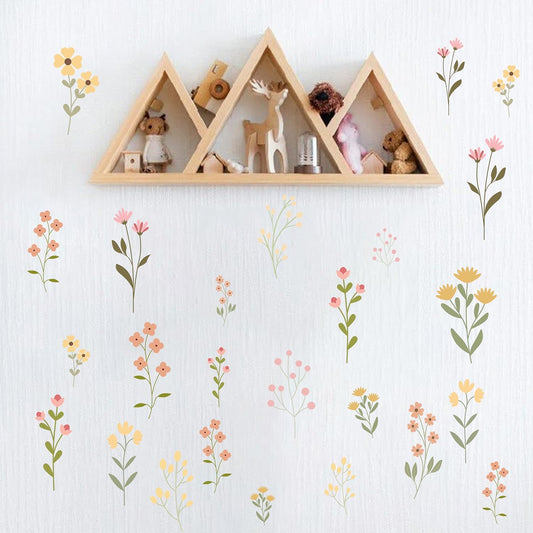 Flower Wildflower Wall Decal - Flower Wildflower Floral Decorations Wall Stickers, Wall Decorations for Living Room, Bedroom, Baby's Room, Nursery, Floral Sign Decal Pink Yellow Peach
