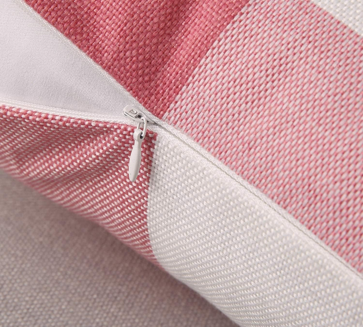 Phantoscope Pack of 2 Gingham Buffalo Check Plaid Throw Decorative Pillow Cover Outdoor Indoor Throw Pillows Farmhouse Square Pillow Cases for Home Decor Pink,18 x 18 Inches