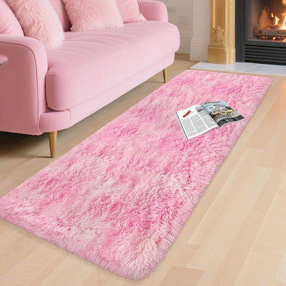 Plush Fluffy Pink Rugs for Bedroom Girls Room 2x6 Runner Pink Area Rug for Bedroom Bedside Living Room Hallway Fuzzy Shag Carpet for Kids Room Nursery