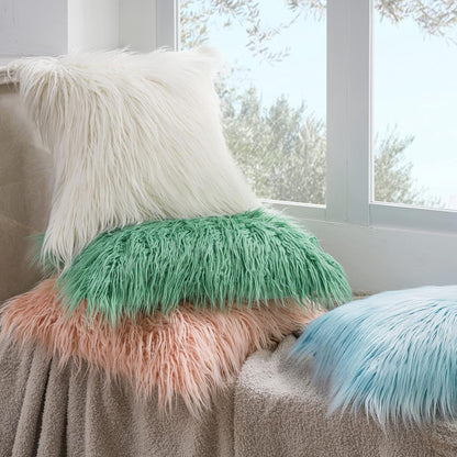 Phantoscope Pack of 2 Faux Fur Throw Pillow Covers Cushion Covers Luxury Soft Decorative Pillowcase Fuzzy Pillow Covers for Bed/Couch, Peachy Pink 18 x 18 Inches