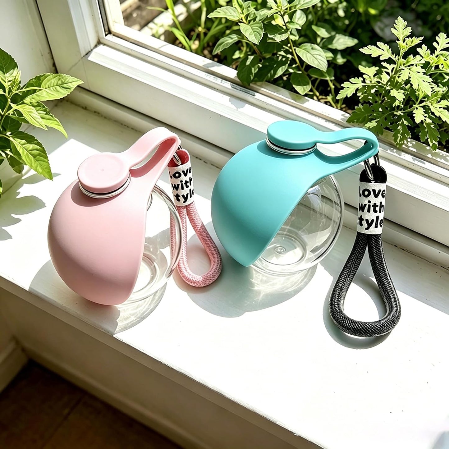 Portable Dog Water Bottle with Bowl, 10 Oz 2 in 1 Integrated Pet Water Bottle for Dogs Drinking, Leakproof Transparent Travel Water Bottle for Dogs On Walks, Hiking, Traveling (Pink Clearly)