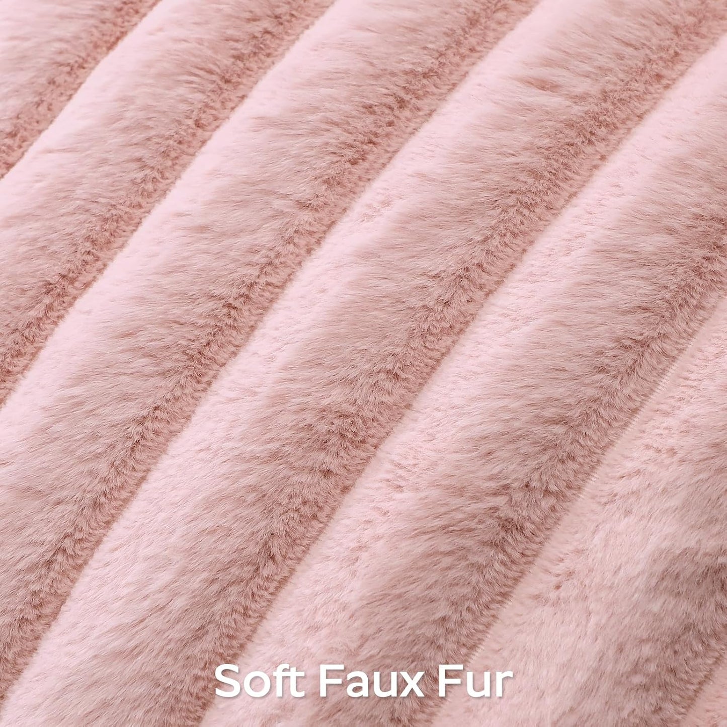 OTOSTAR Blush Pink Faux Rabbit Fur Decorative Throw Pillow Cover 18x18 Inch Soft Cozy Plush Striped Pillowcase Velvet Cushion Cover for Sofa Couch Bed Living Room