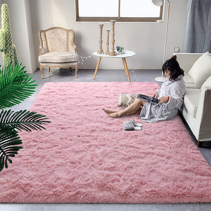 DweIke Fluffy Blush Pink Rugs for Bedroom Living Room, 3x5 Feet Soft Plush Shaggy Rose Coral Pinkish Girls Kids Rug, Non-Slip and Machine Washable Carpet for Dorm Nursery Classroom Decor