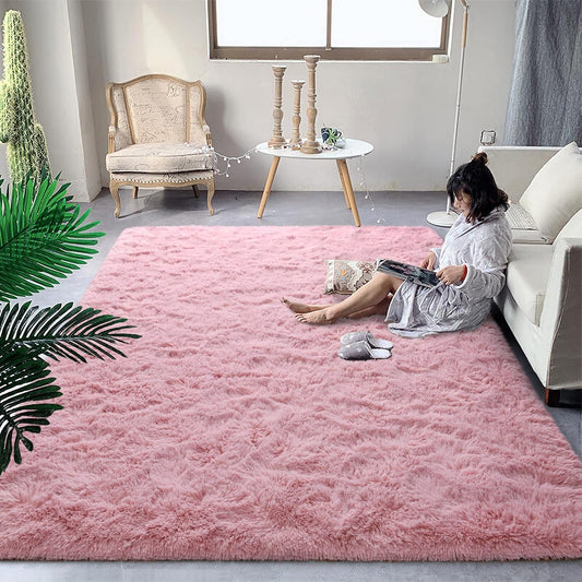 DweIke Fluffy Blush Pink Rugs for Bedroom Living Room, 3x5 Feet Soft Plush Shaggy Rose Coral Pinkish Girls Kids Rug, Non-Slip and Machine Washable Carpet for Dorm Nursery Classroom Decor