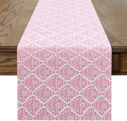 Pink Damask Table Runners,Vintage Floral Rectangular Runner Coquette Bohemian Print Table Runner for Kitchen Dining Room Decor,Elegant Classic Dresser Runners for Home Party Decor,72x13 Inch