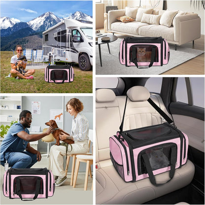 Discala Large Cat Carrier for 2 Cats, Pet Carrier, Dog Carrier for Small Dogs, Cat Carrier Soft, Collapsible Large Pet Carrier for Traveling Indoor and Outdoor Uses - Pink 23"x13"x13"