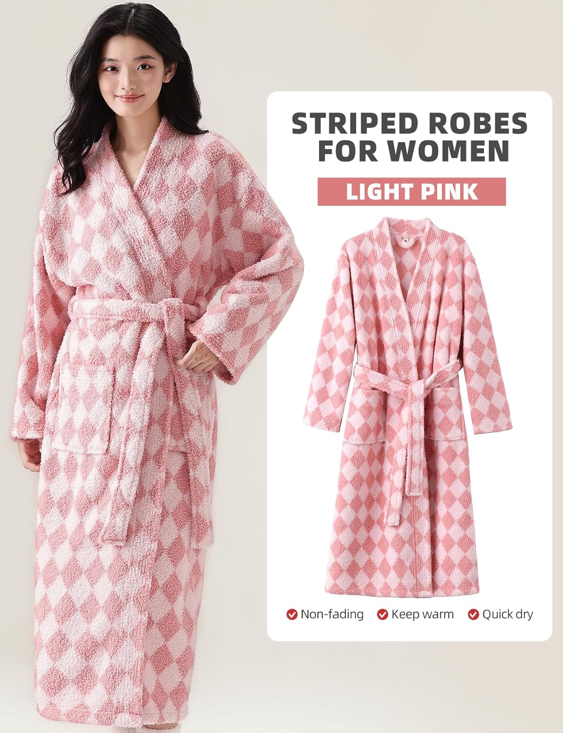 Arssm Womens Striped Fluffy Robe Long Plush Bathrobes Fuzzy Warm Cozy Thick Loungewear Maxi Robe