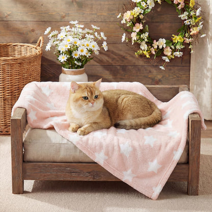 Horaldaily Pets Flannel Blanket, Pink Stars 3D Textured Soft Fuzzy Fluffy Plush Cozy Fleece Premium Blankets for Dog Cat Puppy Kitten Couch Protection, 16x23