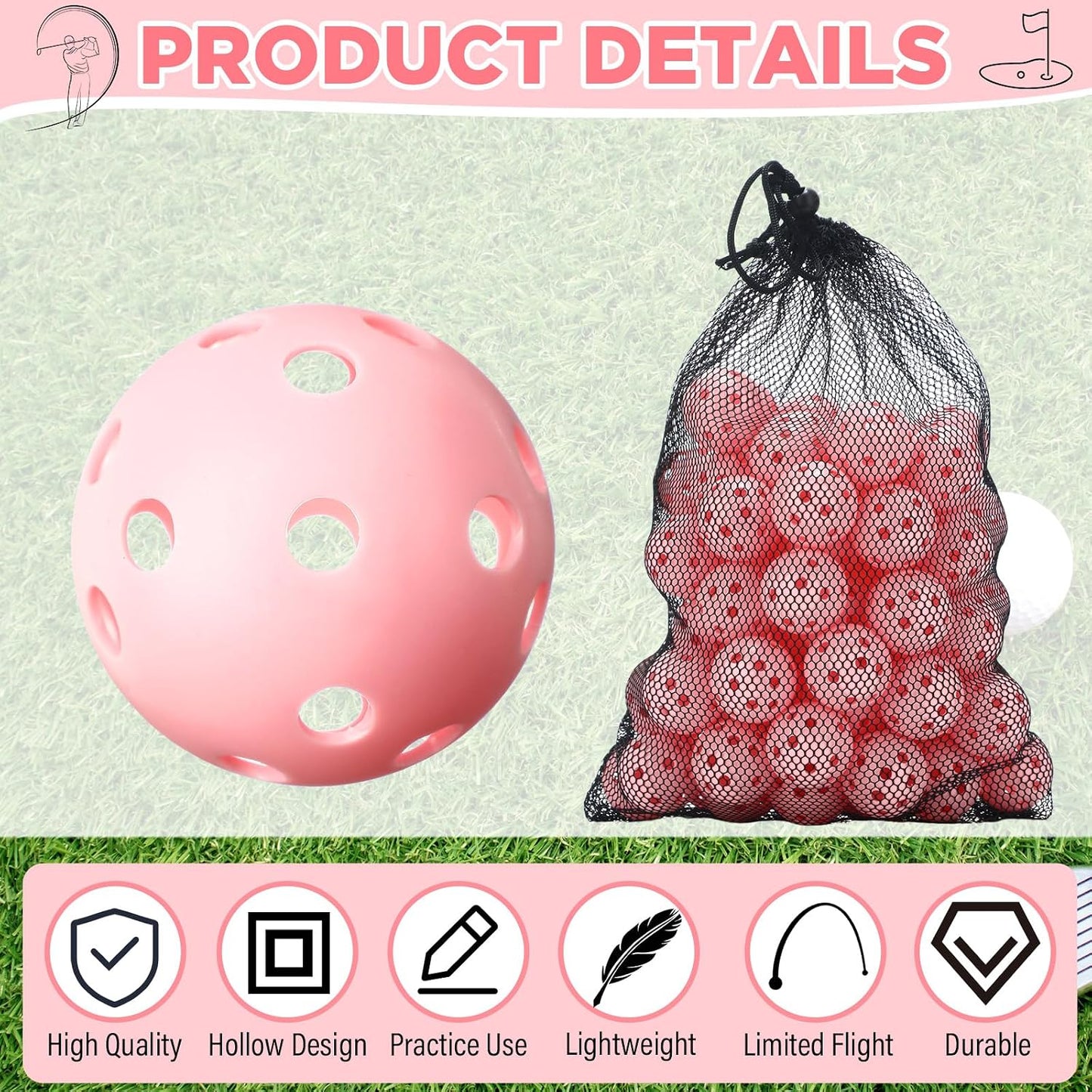 MiniInflat 80 Pack Practice Golf Balls Limited Flight 42 mm Golf Training Airflow Hollow Plastic Ball for Women Men Indoor Outdoor Driving Range Swing Practice Home