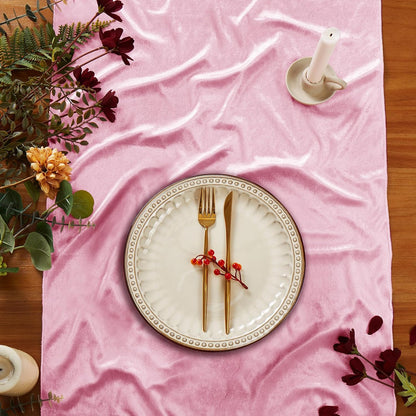 P Pothuiny Velvet Pink Table Runner 20 x 120Inch/ 10ft Long Luxurious Elegant Velvet Fabric Table Runner for Wedding Reception, Thanksgiving, Halloween, Christmas Decor