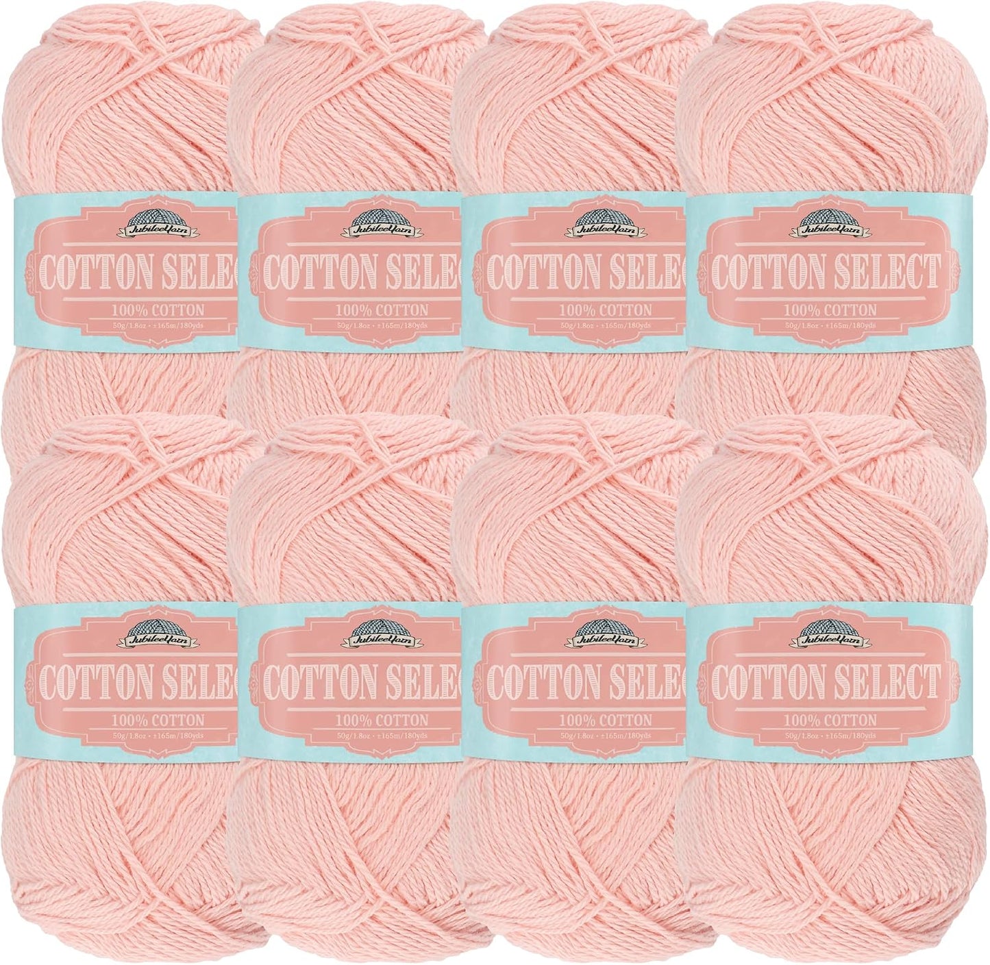 JubileeYarn Cotton Select Yarn - 50g/Skein Sport Weight - Peach - 8 Skeins