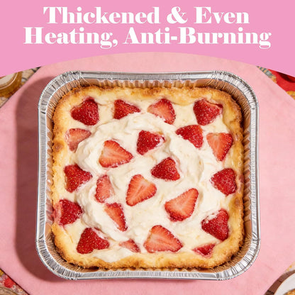 SHUESS 35 Pcs Aluminum Pans, 8x8 Inch Aluminum Pans with Lids, Mini Cake Pans Set, Small Square Pink Foil Baking Pans with Lids, Spoons and Stickers for Oven, Air Fryer, Cake, Vegetables, Brownie