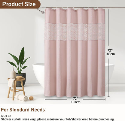 OVZME Blush Pink Boho Shower Curtain 72 Inch Long for Bathroom, Heavy Weighted Textured Crinkle Fabric Shower Curtains with Embroidery Cutwork, Machine Washable Elegant Luxury Bath Curtain, 72Wx72L
