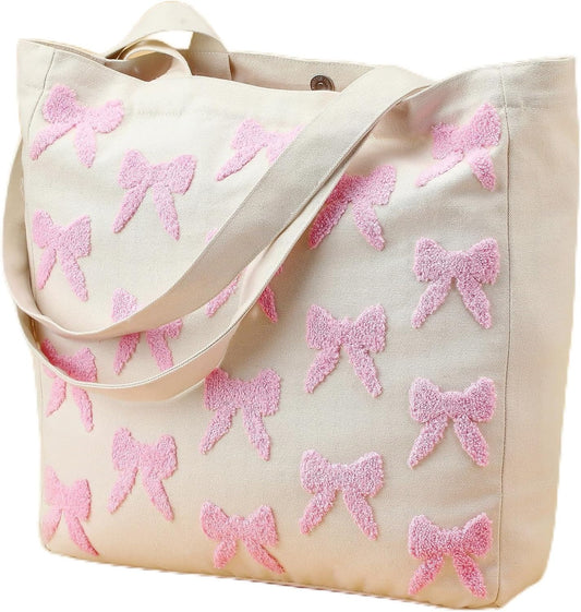 Aliceset Aesthetic Embroidery Tote Bag for Women Floral Reusable Canvas Cute Shoulder Bag for Gym Shopping