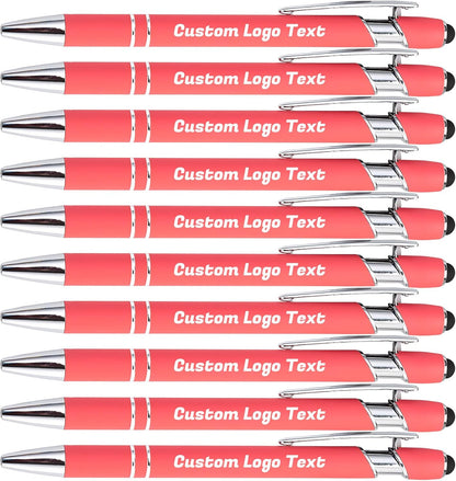 Personalized Pens with Name Text Logo Custom Ballpoint Pen for Business Office Events with Stylus for Touchscreen 50 Pcs Peach
