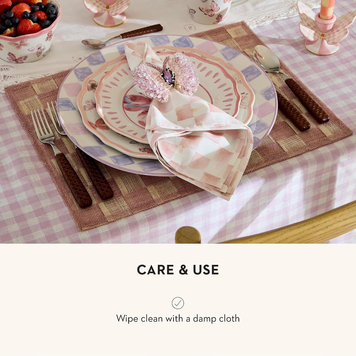 MACKENZIE-CHILDS Set of 4 Sinamay Placemats, Durable Woven Table Mats, Pink