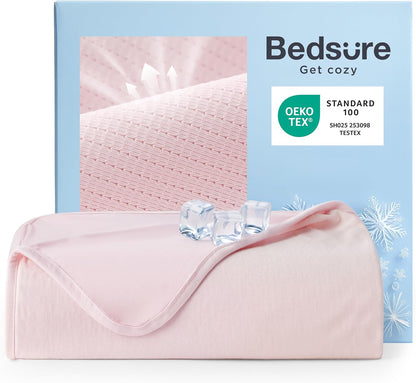 Bedsure Summer Cooling Blanket Queen Size for Hot Sleepers with Sports Mesh Design, Arc-Chill Q-Max 0.4 Lightweight Breathable Ice Cold Blanket for Night Sweats, 90 x 90 Inches, Mesh Pink