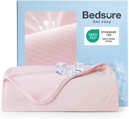 Bedsure Summer Cooling Blanket Queen Size for Hot Sleepers with Sports Mesh Design, Arc-Chill Q-Max 0.4 Lightweight Breathable Ice Cold Blanket for Night Sweats, 90 x 90 Inches, Mesh Pink