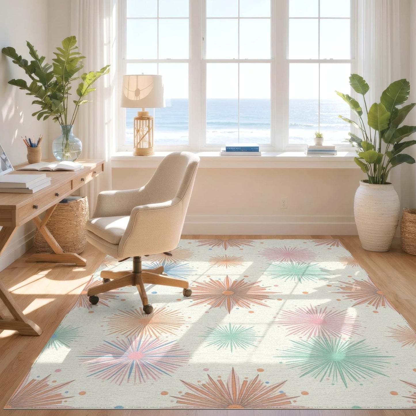 Design&I 4'x6' Smooth Finish Geometric Geometric Washable Mat, Peach Flatweave & Snag-Free Daily Traffic Ready Throw Rug for Dorm Room, Small Living Room, Apartment | 2299719