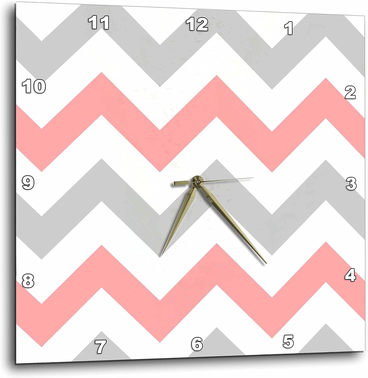 3dRose Coral & Gray Chevron Zig Zag Pattern - Orange Pink Grey Zigzags - Wall Clock, 15 by 15-Inch (DPP_179794_3)