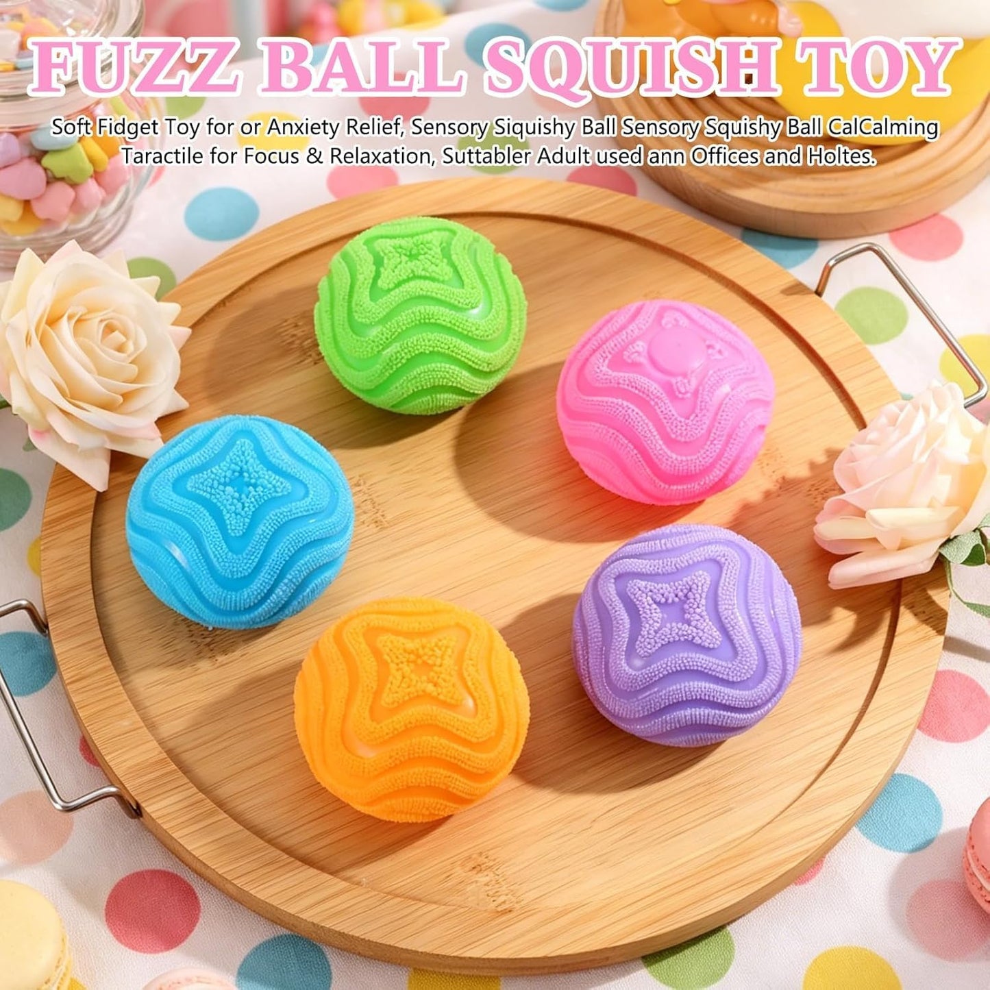 Fuzz Ball Squishy Stress Ball, Slow Rising Memory Foam, Fidget Toy for Adults, Anxiety and Stress Relief (Pink)