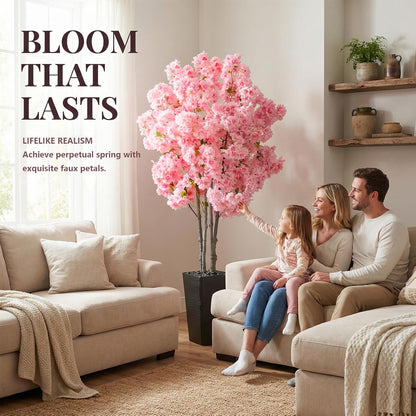 Artificial Cherry Blossom Tree, 5FT Fake Plants Indoor with Black Planter, Faux Pink Sakura Flowers Blooming Tree in Pot, Artificial Trees Silk Plant for House Room Office Entryway Porch Decor