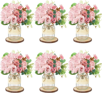 Set 6 Mason Jar Table Centerpiece - Wedding Centerpieces for Tables, Mason Jar Flower Centerpiece Vases Decor- Boho Farmhouse Rustic for Engagement, Bridal Shower, Wedding, Versatile Decor (Pink)
