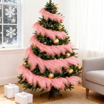 2 Pcs 12 Ft Christmas Tree Garland Decoration Pink Pampas Grass Garland Artificial Faux Fabric Feathers Wreath for Mantle Xmas Tree Home Farmhouse Christmas Holiday Party Supplies