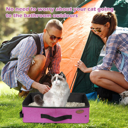 Deblue Portable Cat Travel Litter Box in Car, Collapsible Cat Litter Carrier Waterproof Mobile Litter Box for Outdoor Fit Medium Cats and Kitties, Leak-Proof, Sturdy, Lightweight-Pink