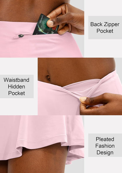 SANTINY Pleated Tennis Skirt for Women with 4 Pockets Women's High Waisted Athletic Golf Skorts Skirts for Running Casual