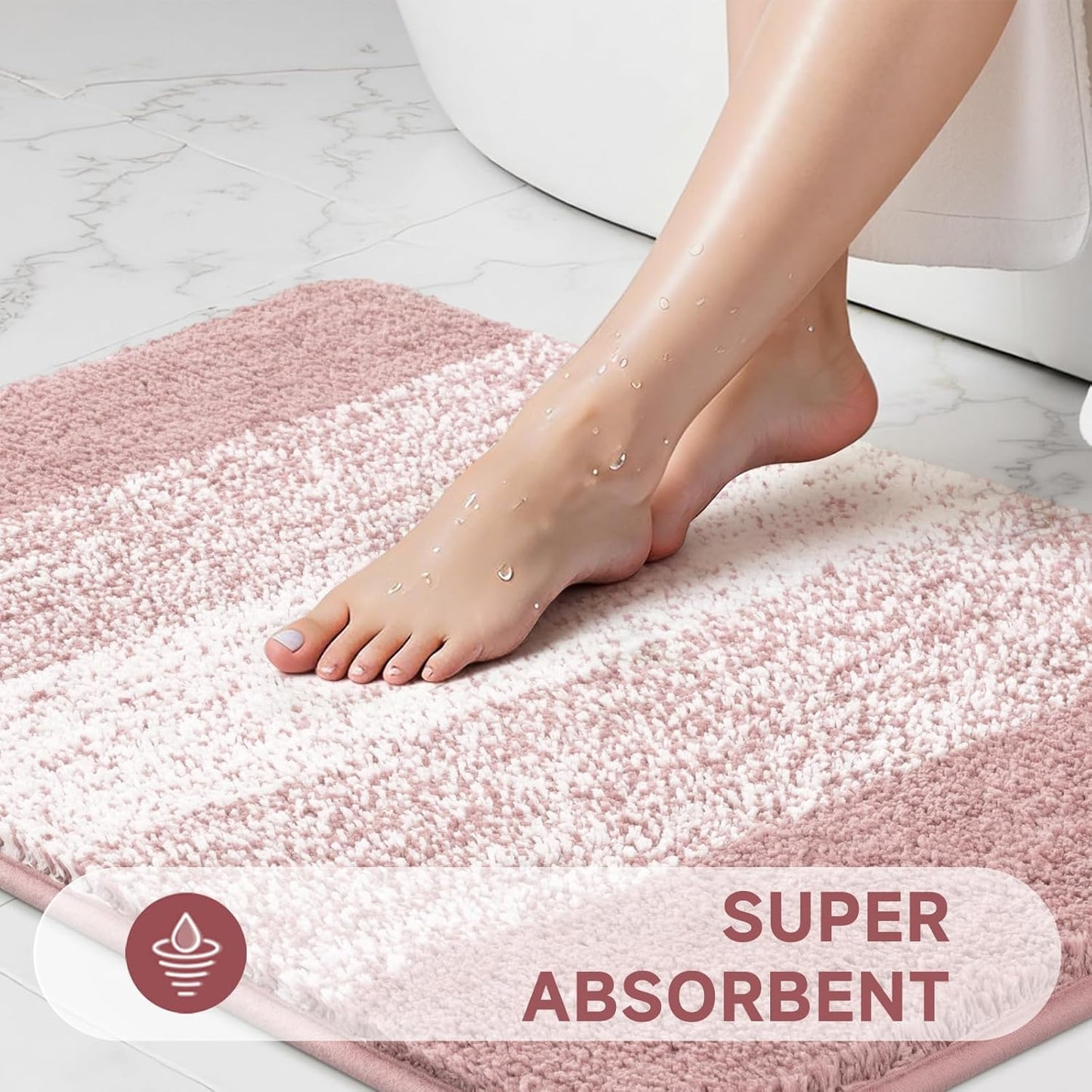 Pauwer Bathroom Rugs Set 3 Piece Non Slip Washable, Microfiber Absorbent Bath Mat Floor Carpet Extra Soft, Quick Dry Shower Rug U-Shaped Contour Toilet Mats, Dusty Pink