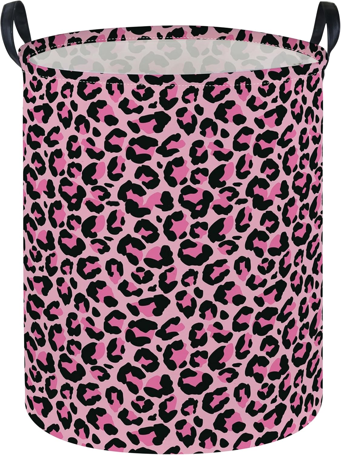 ESSME Laundry Basket,Pink Hamper Collapsible Canvas Waterproof Storage Bin for Girls, Leopard Print Hamper,Gift Baskets(Pink leopard print)