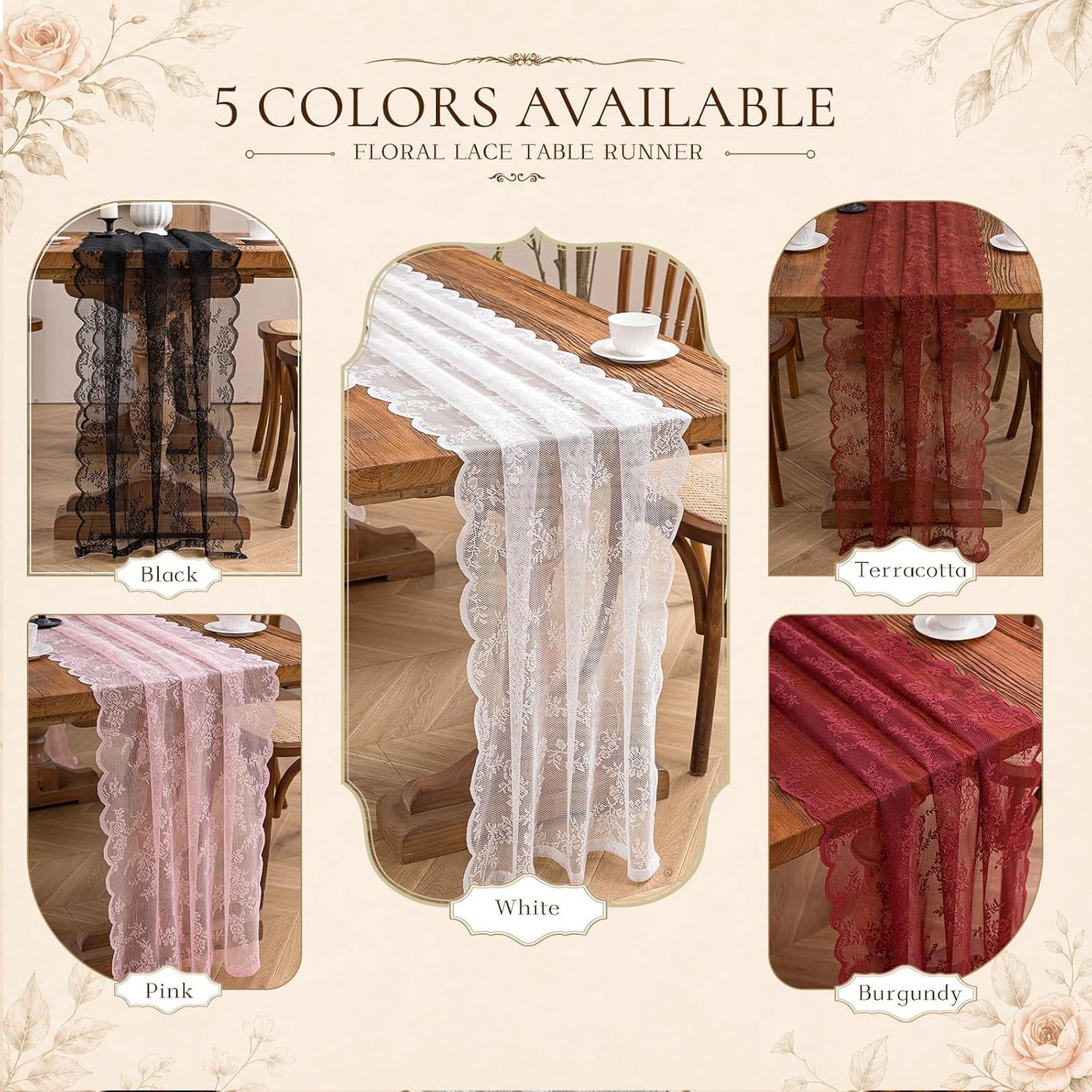 Lace Table Runner with Floral Embroidered for Wedding Party Home Decor (1, Pink, 28”x118”)