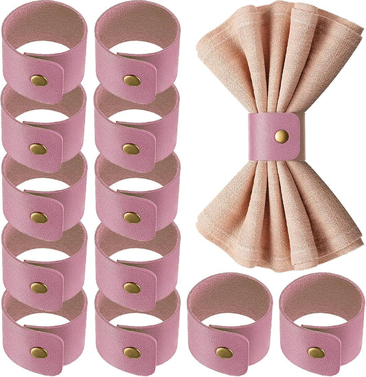 12 Pcs Leather Napkin Rings Vintage Buckle Napkin Holder for Table Decor, Wedding, Fall Dinner Party Thanksgiving Day Table Ornaments Classic Leather Party Decoration (Light Pink, Standard)