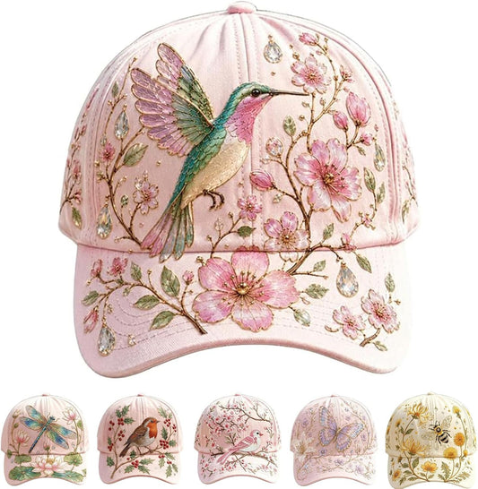 Floral Embroidered Baseball Caps for Women Sparkle Cottagecore Gardening Hats Fashion Travel Dad Hat