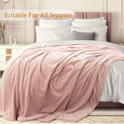 TOONOW Fleece Blanket Super Soft Cozy Throw Blanket 50" x 60", Lightweight Fuzzy Comfy Textured Flannel Blanket Winter Warm Plush Throw Blankets for Couch, Sofa, Bed, Light Pink