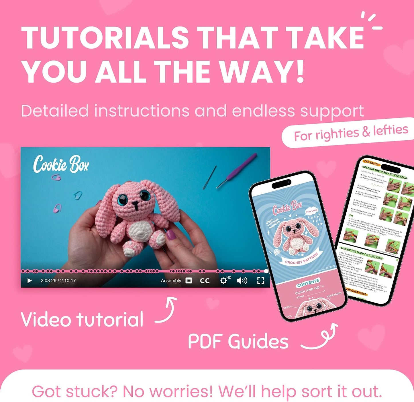 Cookie Box Original Crochet Kit for Beginners – Gift Set to Make Bunny Lola Amigurumi Plushie – Easy DIY Crochet & Knitting Starter Kit with Video and PDF Tutorials