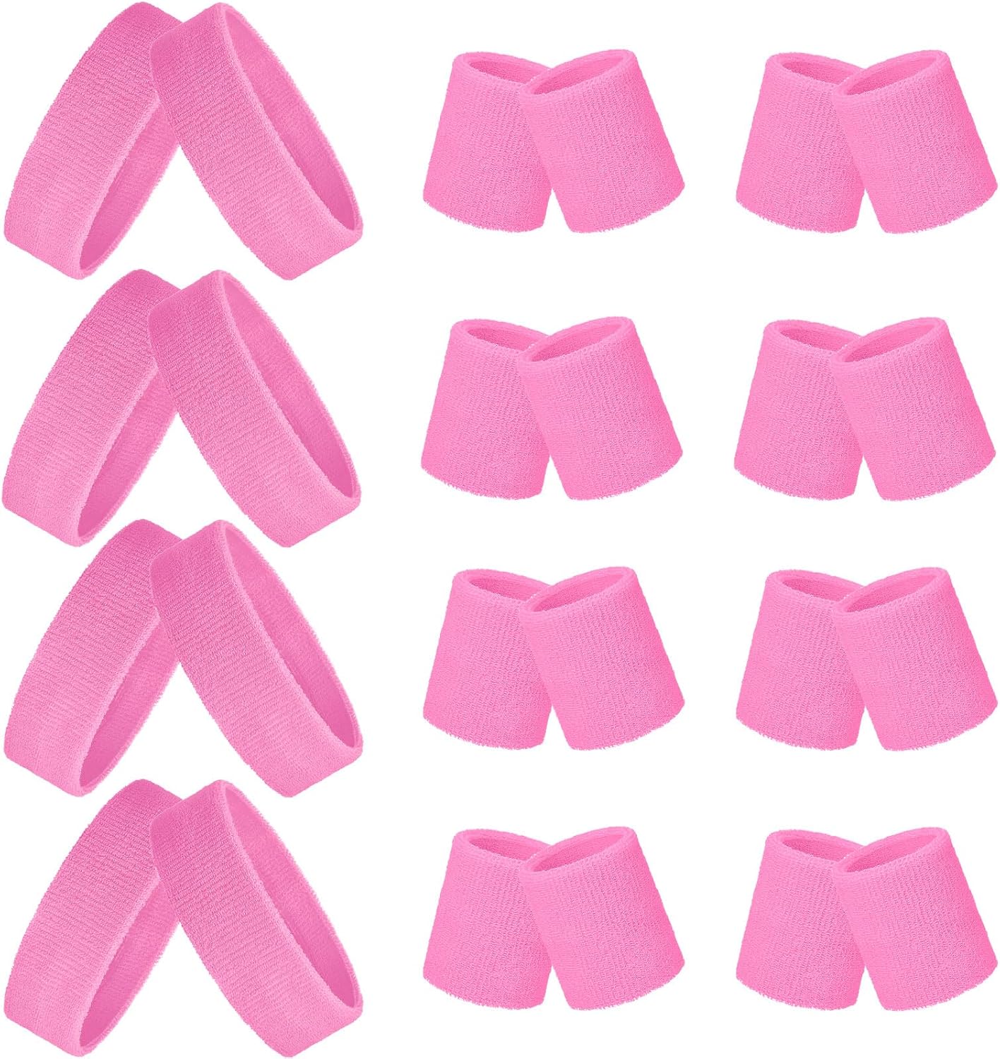 24 Pieces 80s Neon Sweatbands Set, Include 8 Sports Headbands and 16 Sweat Wristbands Elastic Athletic Tennis Sweat Bands Bulk for Man Woman
