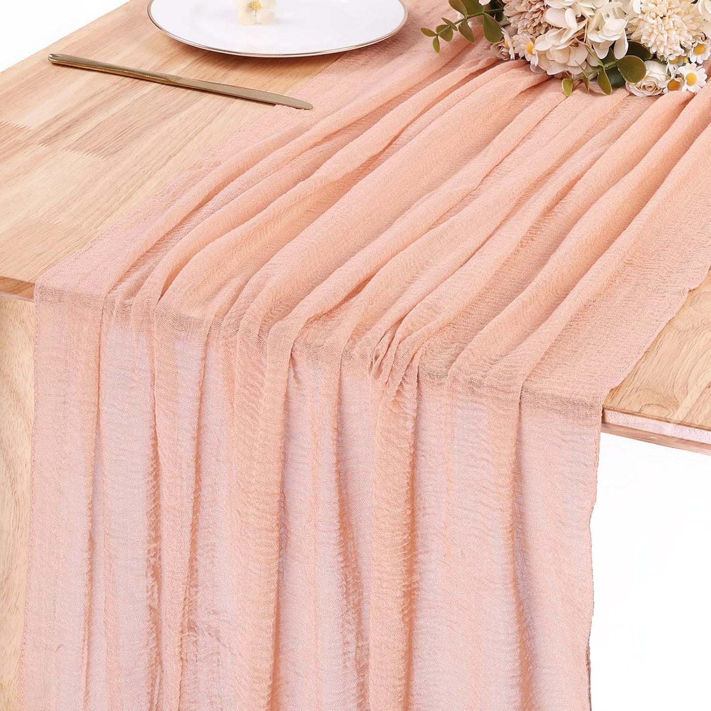 13ft Peach Cheesecloth Table Runner for Wedding Baby Bridal Shower Party 35x157 Inches Boho Gauze Cheese Cloth Table Runner Spring Summer Home Decorations