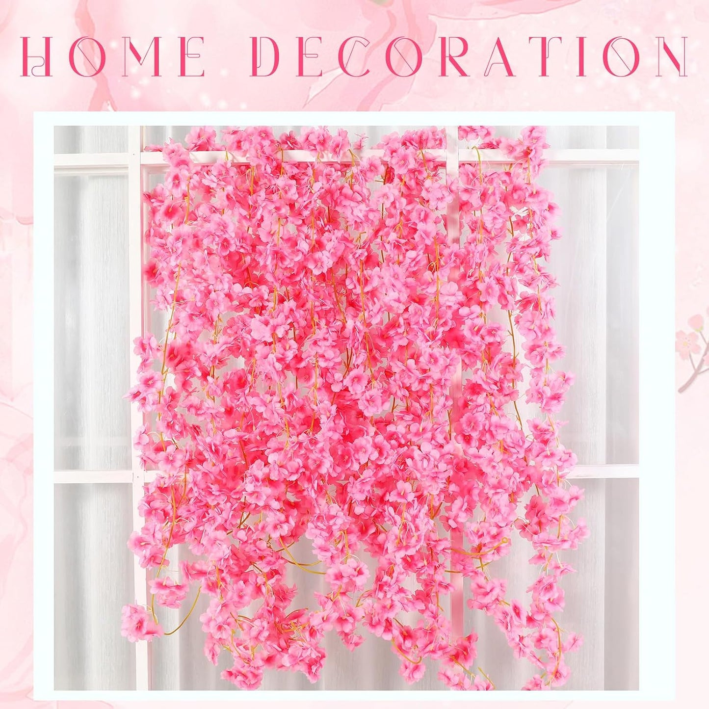 Nuenen 16 Pack 94.4ft Artificial Cherry Blossom Vines Cherry Blossom Flower Garland Hanging Silk Cute Room Decor for Japanese Kawaii Bedroom Party Wedding Spring Home Decorations (Peach Pink)