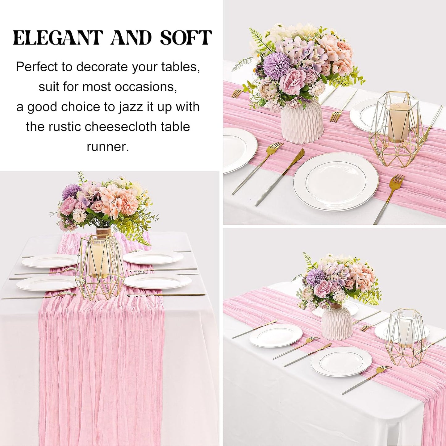 Pink 10FT Cheesecloth Table Runner Boho Gauze Fabric Table Runner Rustic Sheer Runner for Wedding Bridal Baby Shower Birthday Party Boho Table Decor（1 Pack Pink）