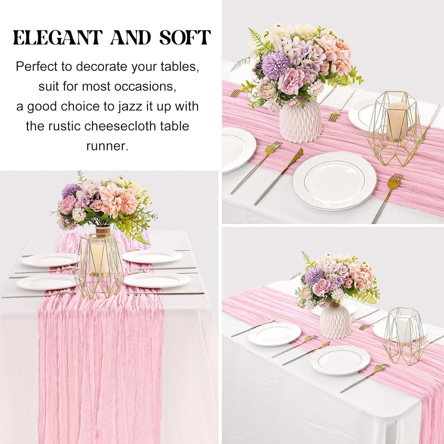 6 Pieces Pink 10FT Cheesecloth Table Runner Boho Gauze Fabric Table Runner Rustic Sheer Runner for Wedding Birthday Baby Shower Party Boho Table Decoration（Pink）